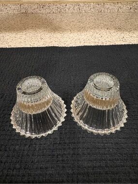 Vintage reversible clear glass candle holder set
